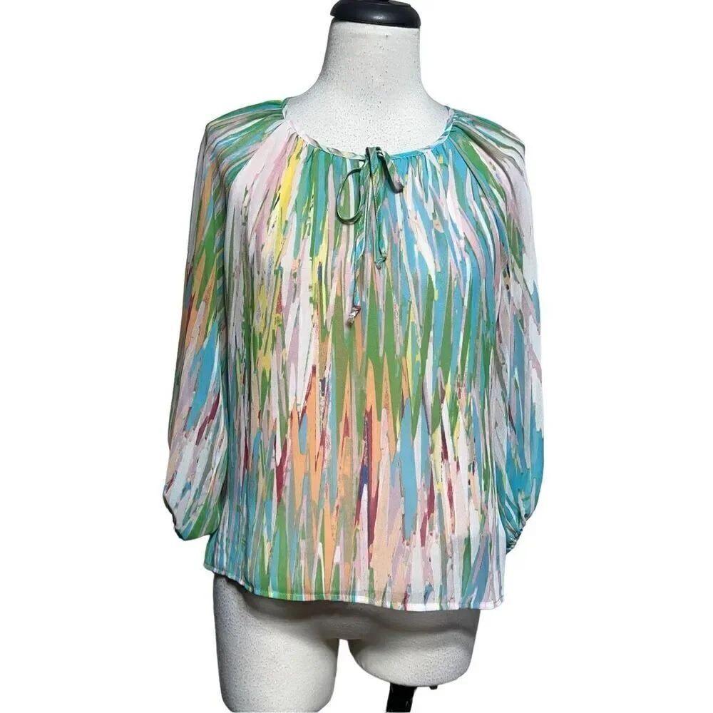 Veronica M 3/4 Sleeve Pastel Abstract Blouse Size XS
